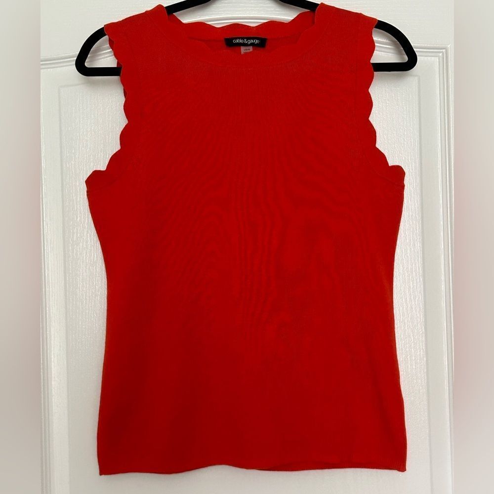 Cable & Gauge Women’s Orange Scalloped Tank Top Rayon Blend Size Large